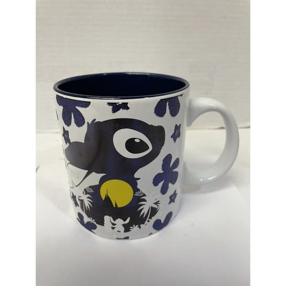 Disney Stitch Coffee Mug Blue Flowers in Raised Glitter 20 oz Stitch XL 4 1/3" x - Picture 7 of 7
